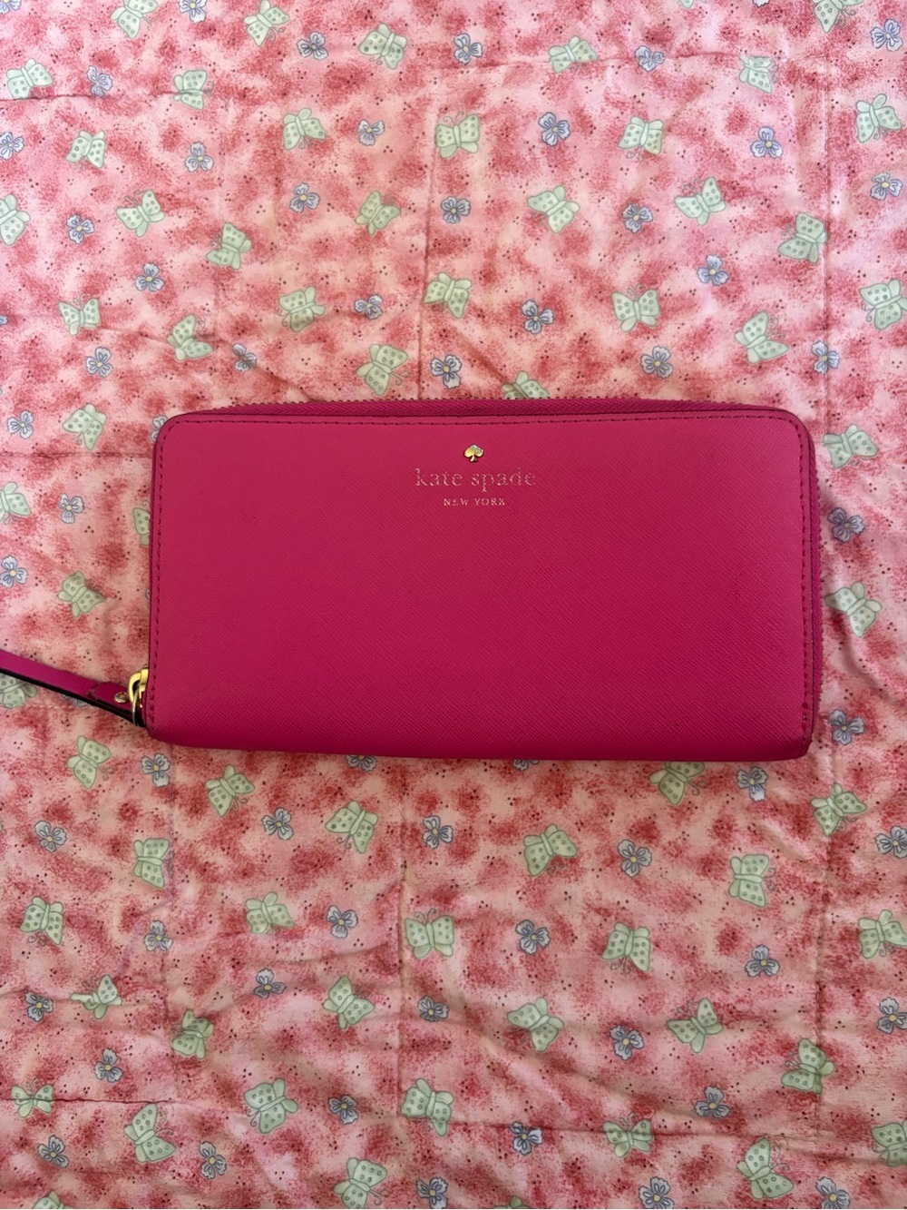 kate spade Hot Pink Zip-Around Saffiano Wallet